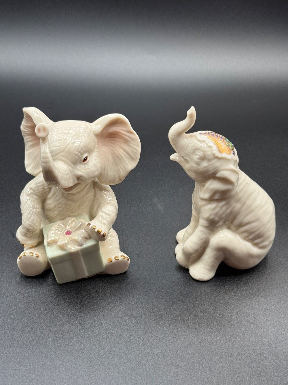 Lenox Elephant Figurines Lot 2 Birthday Wishes China Jewels 1995 Porcelain